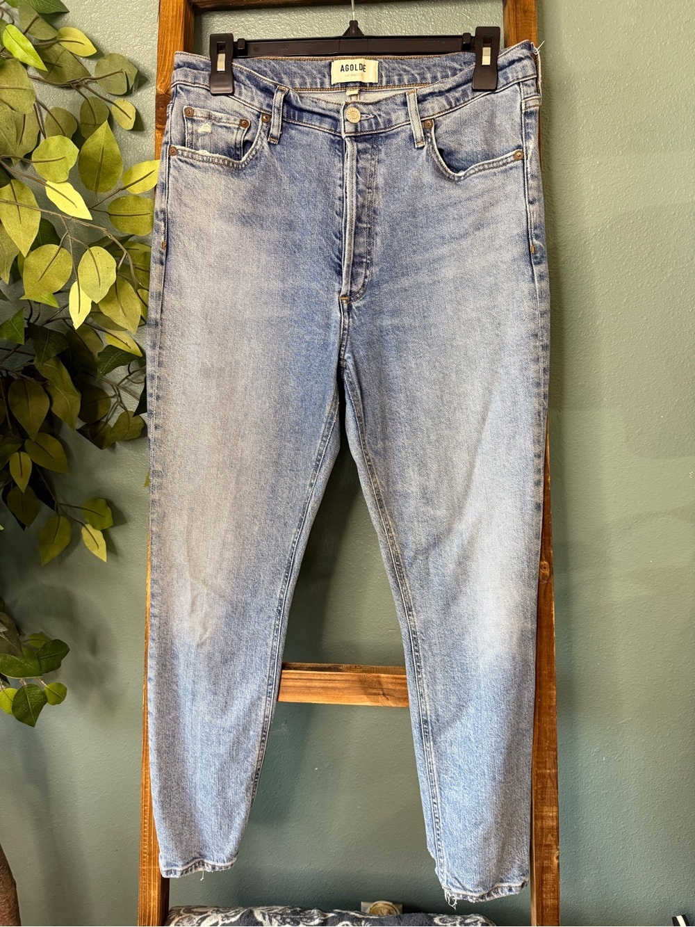 Agolde womans Faded Light Blue Slim Straight Jeans